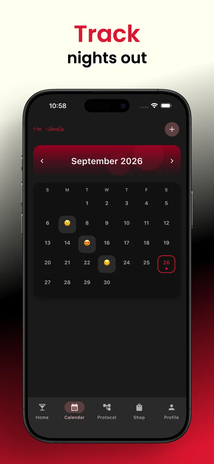 Track nights out: a calendar of logged nights and how the mornings felt